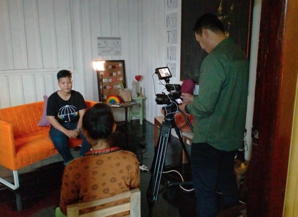 Young Cambodians preparing to film a documentary as part of a filmmaking workshop